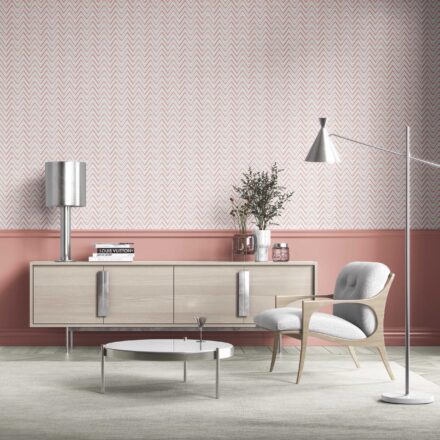 'Amager' Geometric Zigzag/ Chevron Wallpaper (Coral Pink/ Blue) - Image 3