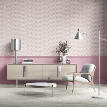 'Stellar' Geometric Zigzag/ Chevron Wallpaper (Soft Pink/ Green) - Image 3