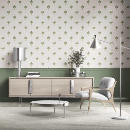 'Dorothy' Vintage-Inspired Floral Block Print Wallpaper (White/ Green/ Pink) - Image 2