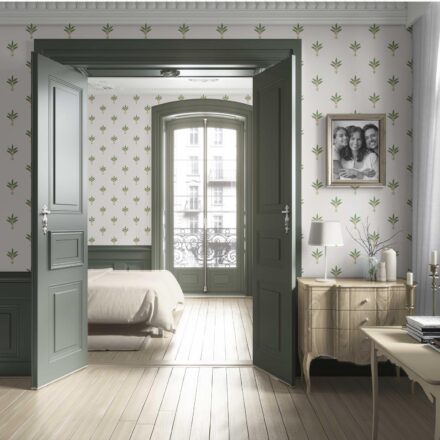 'Dorothy' Vintage-Inspired Floral Block Print Wallpaper (White/ Green/ Pink) - Image 4