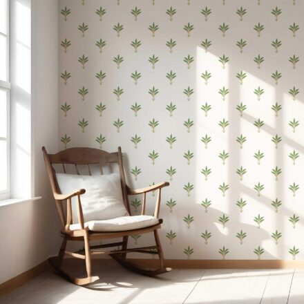 'Dorothy' Vintage-Inspired Floral Block Print Wallpaper (White/ Green/ Pink) - Image 5