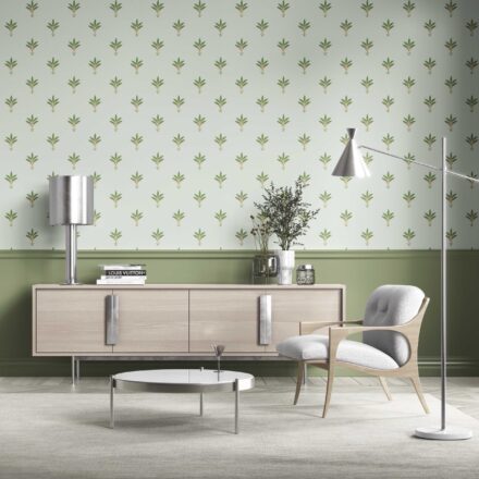 'Bee Balm' Vintage-Inspired Floral Block Print Wallpaper (Mint Green/ Pink) - Image 2
