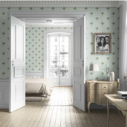 'Bee Balm' Vintage-Inspired Floral Block Print Wallpaper (Mint Green/ Pink) - Image 4