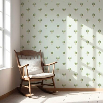 'Bee Balm' Vintage-Inspired Floral Block Print Wallpaper (Mint Green/ Pink) - Image 5