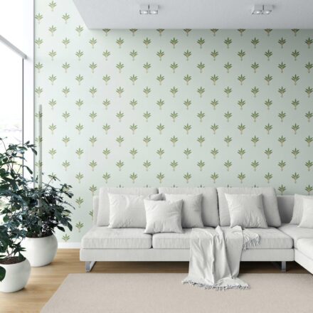 'Bee Balm' Vintage-Inspired Floral Block Print Wallpaper (Mint Green/ Pink) - Image 6