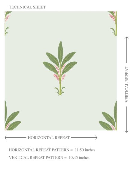 'Bee Balm' Vintage-Inspired Floral Block Print Wallpaper (Mint Green/ Pink) - Image 8