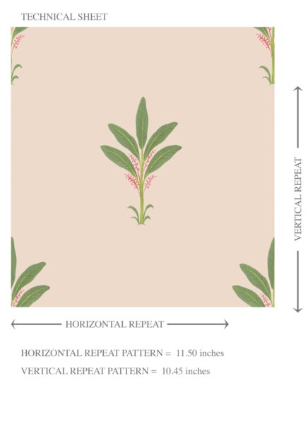 'Alpenrose' Vintage-Inspired Floral Block Print Wallpaper (Pastel Pink/ Green) - Image 8