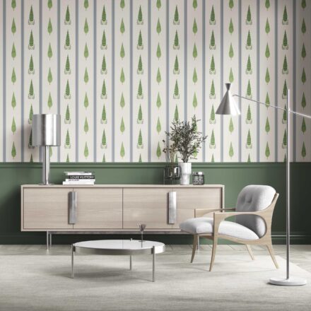 'Kilnpit' Modern Floral/ Botanical Leaf Print Wallpaper (Green/ White/ Blue) - Image 2