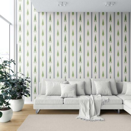 'Kilnpit' Modern Floral/ Botanical Leaf Print Wallpaper (Green/ White/ Blue) - Image 6