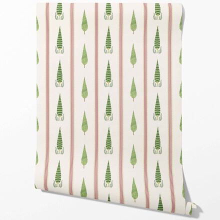 'Quince' Modern Floral/ Botanical Leaf Print Wallpaper (Red/ Green/ White)