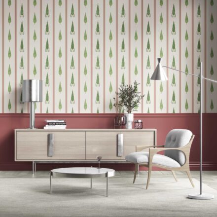 'Quince' Modern Floral/ Botanical Leaf Print Wallpaper (Red/ Green/ White) - Image 2