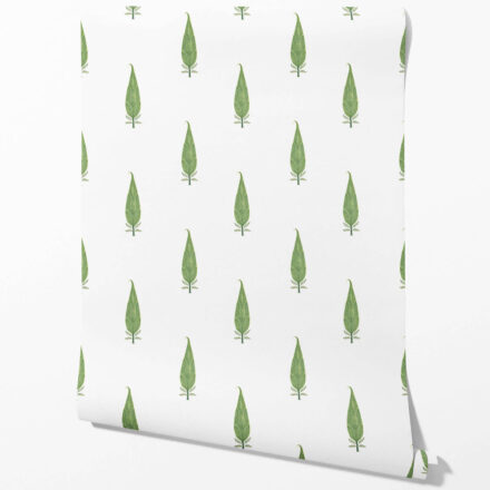 'Birch Grove' Modern Botanical Floral Block Print Wallpaper (Green/ White)