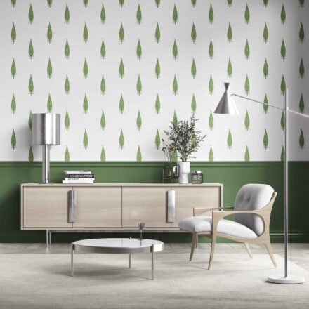 'Birch Grove' Modern Botanical Floral Block Print Wallpaper (Green/ White) - Image 2
