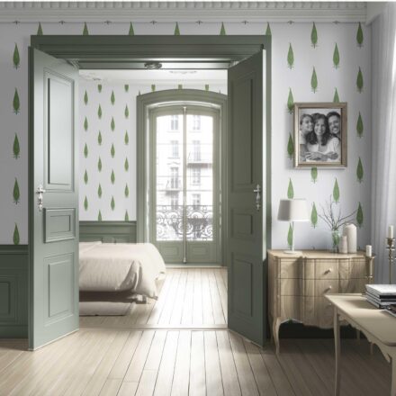 'Birch Grove' Modern Botanical Floral Block Print Wallpaper (Green/ White) - Image 4