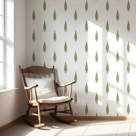 'Birch Grove' Modern Botanical Floral Block Print Wallpaper (Green/ White) - Image 5