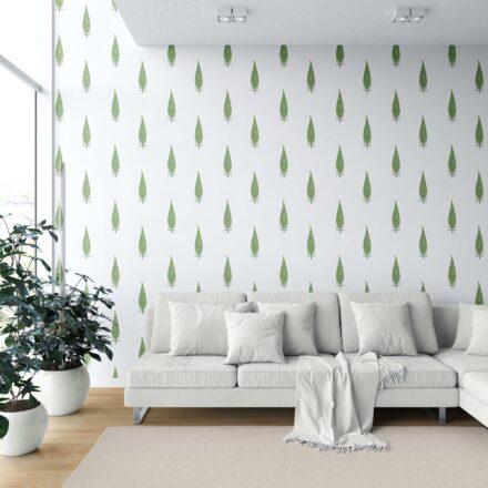 'Birch Grove' Modern Botanical Floral Block Print Wallpaper (Green/ White) - Image 6