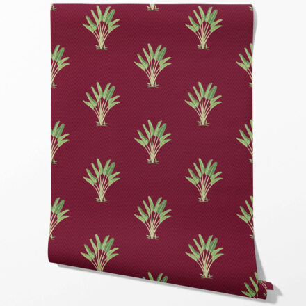 'Candy Cane' Botanical/ Floral Block Print Wallpaper (Deep Red/ Green) - Image 2