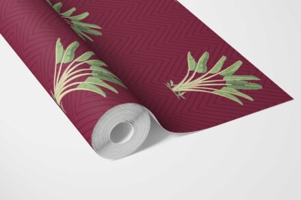 'Candy Cane' Botanical/ Floral Block Print Wallpaper (Deep Red/ Green) - Image 3