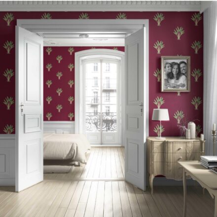 'Candy Cane' Botanical/ Floral Block Print Wallpaper (Deep Red/ Green) - Image 4