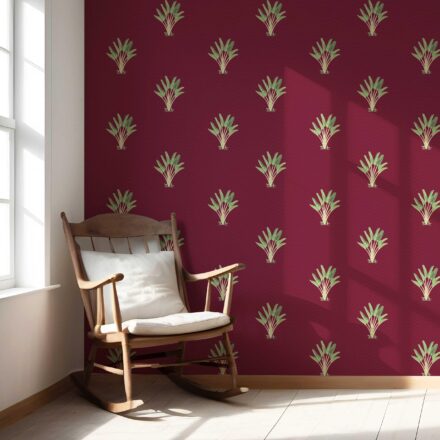 'Candy Cane' Botanical/ Floral Block Print Wallpaper (Deep Red/ Green) - Image 5