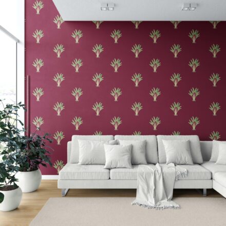 'Candy Cane' Botanical/ Floral Block Print Wallpaper (Deep Red/ Green) - Image 6