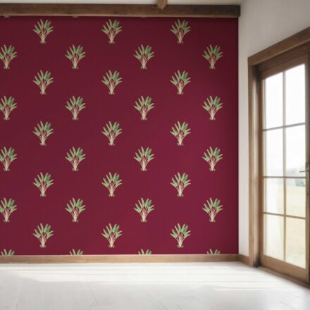 'Candy Cane' Botanical/ Floral Block Print Wallpaper (Deep Red/ Green) - Image 7