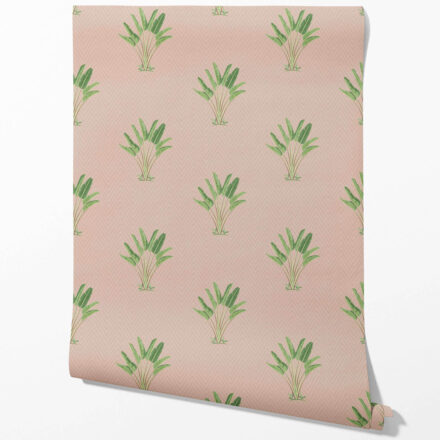 'Candytuft' Botanical/ Floral Block Print Wallpaper (Dusty Pink/ Green) - Image 2