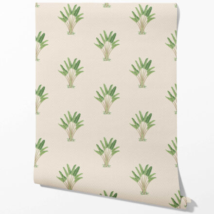 'Kiwano' Botanical/ Floral Block Print Wallpaper (Beige/ Greige/ Green) - Image 2