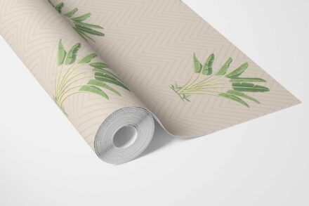 'Kiwano' Botanical/ Floral Block Print Wallpaper (Beige/ Greige/ Green) - Image 3