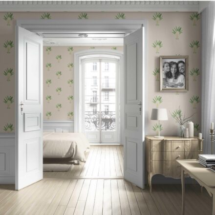 'Kiwano' Botanical/ Floral Block Print Wallpaper (Beige/ Greige/ Green) - Image 4
