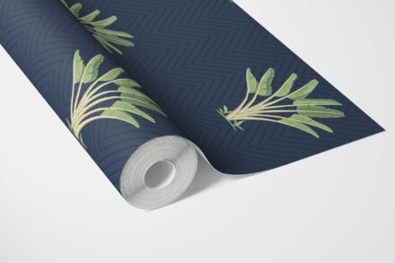 'Sea Akba' Botanical/ Floral Block Print Wallpaper (Midnight Blue/ Green) - Image 3