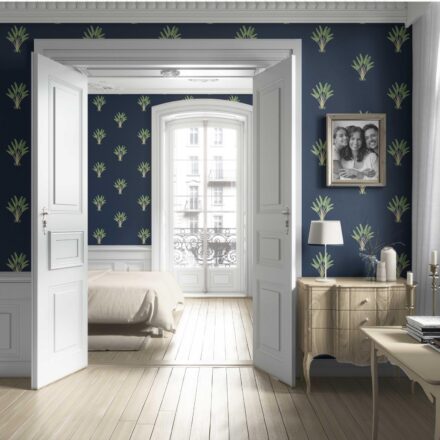 'Sea Akba' Botanical/ Floral Block Print Wallpaper (Midnight Blue/ Green) - Image 4
