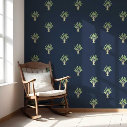 'Sea Akba' Botanical/ Floral Block Print Wallpaper (Midnight Blue/ Green) - Image 5