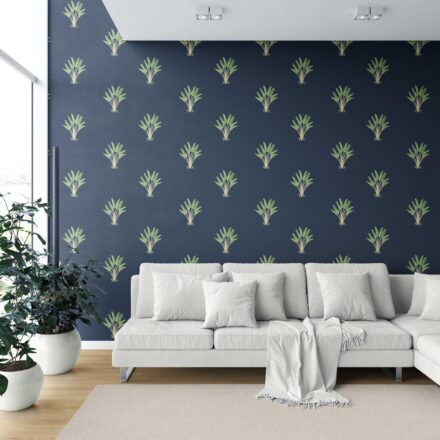 'Sea Akba' Botanical/ Floral Block Print Wallpaper (Midnight Blue/ Green) - Image 6