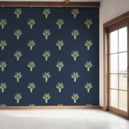 'Sea Akba' Botanical/ Floral Block Print Wallpaper (Midnight Blue/ Green) - Image 7