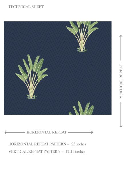 'Sea Akba' Botanical/ Floral Block Print Wallpaper (Midnight Blue/ Green) - Image 8