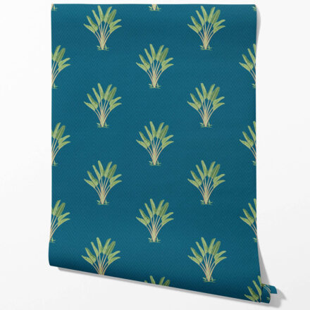 'Glasgow' Botanical/ Floral Block Print Wallpaper (Teal Blue/ Green) - Image 2