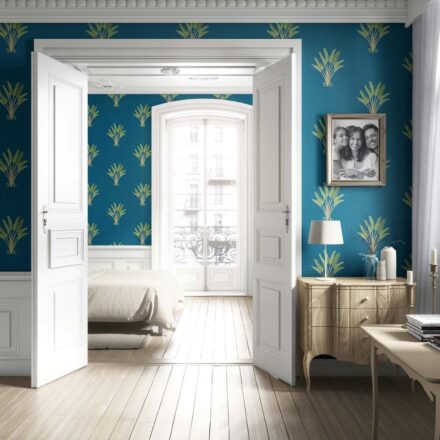 'Glasgow' Botanical/ Floral Block Print Wallpaper (Teal Blue/ Green) - Image 4