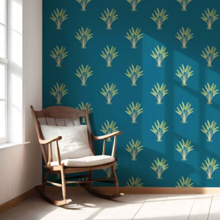 'Glasgow' Botanical/ Floral Block Print Wallpaper (Teal Blue/ Green) - Image 5