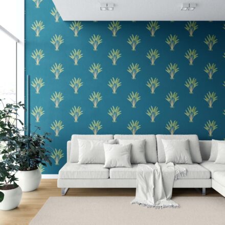 'Glasgow' Botanical/ Floral Block Print Wallpaper (Teal Blue/ Green) - Image 6