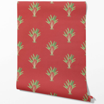 'Porto' Botanical/ Floral Block Print Wallpaper (Red-Orange/ Green) - Image 2