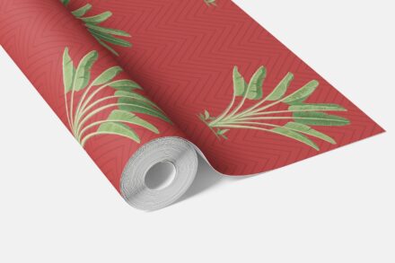 'Porto' Botanical/ Floral Block Print Wallpaper (Red-Orange/ Green) - Image 3