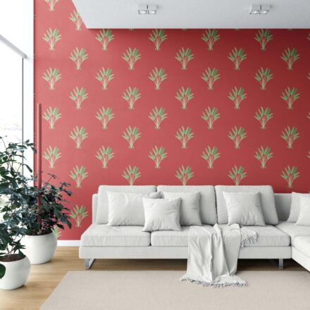 'Porto' Botanical/ Floral Block Print Wallpaper (Red-Orange/ Green) - Image 6