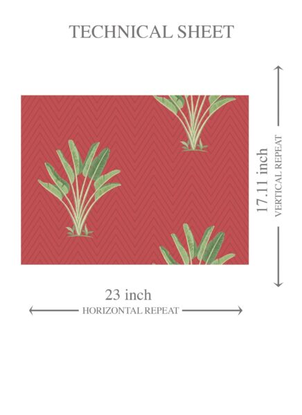 'Porto' Botanical/ Floral Block Print Wallpaper (Red-Orange/ Green) - Image 8