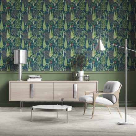 'Degas Tone' Tropical Floral/ Botanical Wallpaper (Teal Blue/ Green/ Pink)