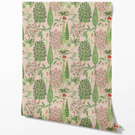 'Cliffbush' Tropical Floral/ Botanical Wallpaper (Pink/ Green/ Red) - Image 2