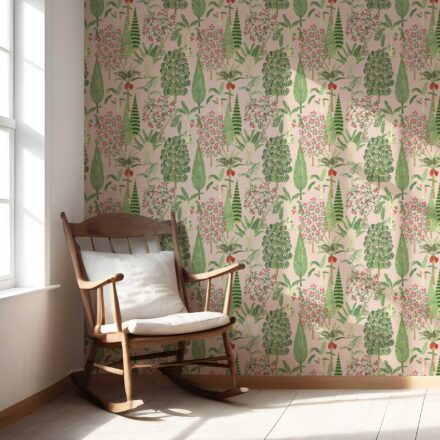 'Cliffbush' Tropical Floral/ Botanical Wallpaper (Pink/ Green/ Red) - Image 5