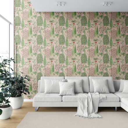 'Cliffbush' Tropical Floral/ Botanical Wallpaper (Pink/ Green/ Red) - Image 6
