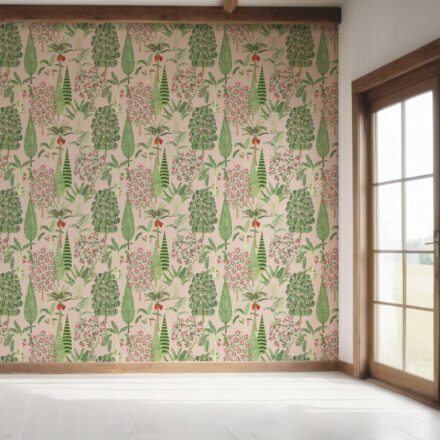 'Cliffbush' Tropical Floral/ Botanical Wallpaper (Pink/ Green/ Red) - Image 7