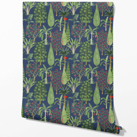 'Spider Gewn' Tropical Floral/ Botanical Wallpaper (Navy Blue/ Green/ Pink/ Red) - Image 2